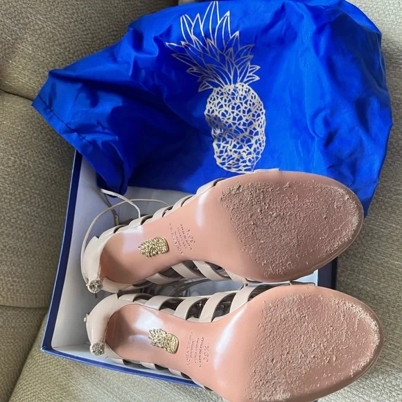 Aquazzura Amazon 105 Leather Lace up Nude Sandal - Picture 2 of 6